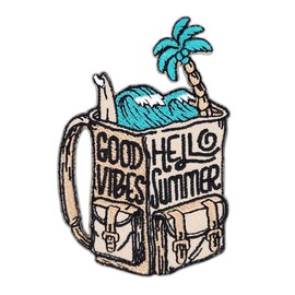 Hello Summer Good Vibes Iron-On Patch Iron-On Patch Summer Travel Surfing Palm Tree Patch Size 5.4 x 8.2 cm