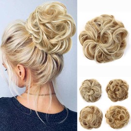 JJstar Messy Hair Bun Curly Wavy Hair Scrunchies Accessories Pieces for Women Girls Synthetic Chignons (Dark Blonde/Beach Blonde)