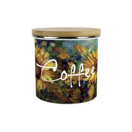 Purely Home Painted Sunflowers Coffee Storage Canister - Van Gogh Inspired Oil Paint Floral Artwork - Tea/Coffee/Sugar Enamel Hot Drinks Kitchen Storage Container