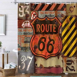 TPMDFC Route 66 Shower Curtain for Bathroom, Retro Route 66 American Road Sign Highway Shower Curtain Sets with 12 Hooks, 72x72inch YLDWTP0213