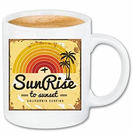 Reifen-Markt Sunrise to Sunset California Surfing Beach Surfboard Longboard Wave Riding Beginner Shop Ceramic 330 ml White