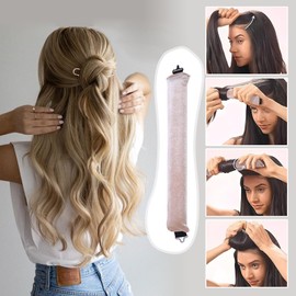 Pack of 3 Heatless Curls, Flexi Rods with Hooks, Overnight, for Different Hair Types, Long and Short Hair (Beige, M)