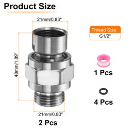 sourcing map 2Pcs Shower Head Swivel Adapter Solid Brass Adjustable Shower Arm Extension Connector Universal Shower Component Connector with PTFE Tape and Gasket for Shower System(Matte Silver)