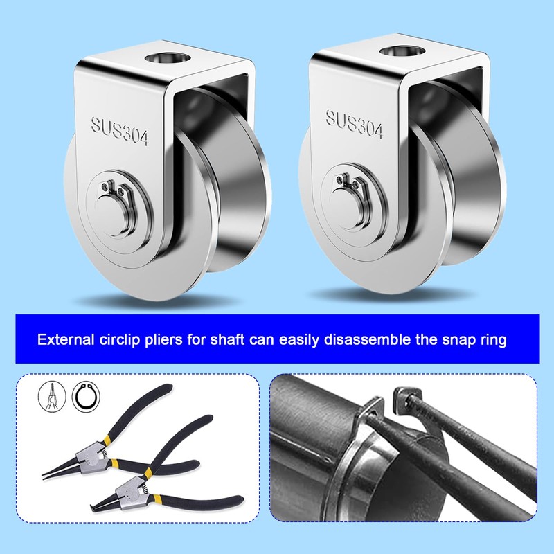 2-Pack 3" Stainless Steel U Groove Pulley Wheel, Heavy Duty