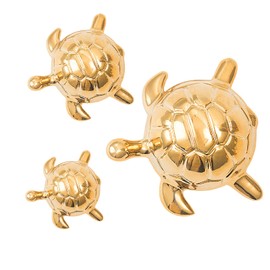 TQUPT Golden Turtle Statue Set,Sculptures Gold Turtle Ornament Ceramic Statue Home Accessories Gold Desk Home Indoor Decorative Collectible Decor or Elders (3 Pieces)