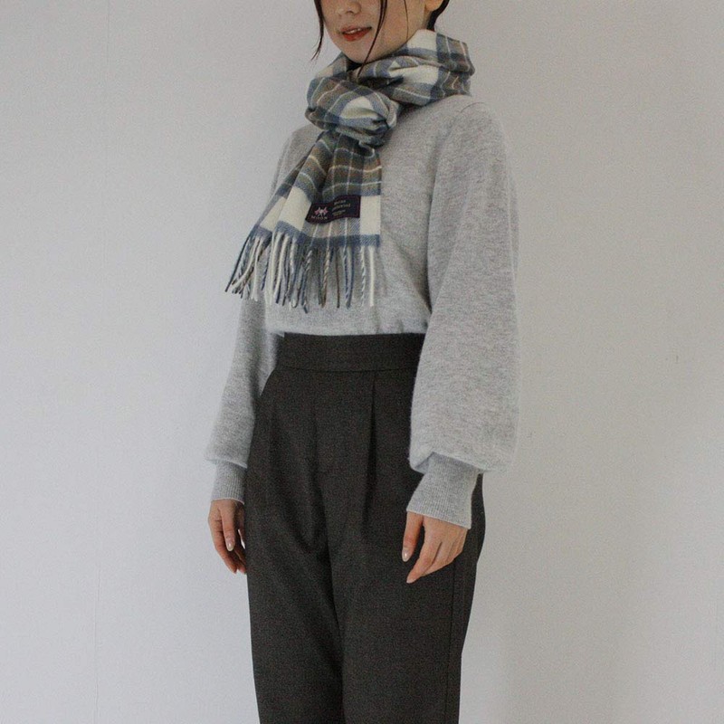 Toei Stole, Muffler, Wool Scarf, Blue Type, 74.8 x 9.8