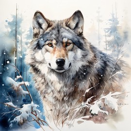 Fabric Panel 14"x14" Winter Wolf 100% Cotton Quilting Panel Square AM1680