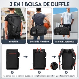 RAINSMORE Maleta Deportiva Hombre Grande 40L Mochila Gym con Compartimento para Zapatos y Bosillo Impermeable Bolsa de Viaje Maleta Gym Bolsa Deportiva para Fitness, Viaje, Pasar la Noche,Negro