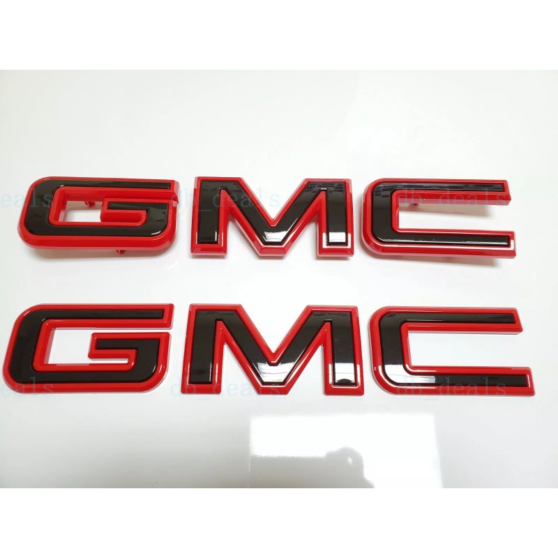 GMC 2PC Front Rear Red Black Emblem 2019-2024 GMC Sierra