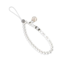 Pearl Phone Charm Strap Beaded Lanyard Cell Phone Chain String Wristlet Anti-Lost White Dangling Flower Phone Wrist Bracelet Rhinestones Charms Aesthetic Cell Phone Accessories