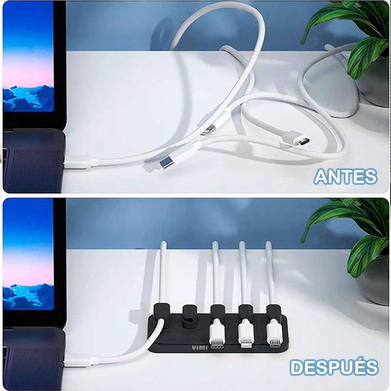 Soporte Con Clips Magnético Para Organizar Cables Escritorio (NEGRO)