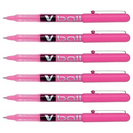 Pilot V Ball VB5 Rollerball Pens Liquid Ink Fine Metal Tip Pink Pack of 6aa