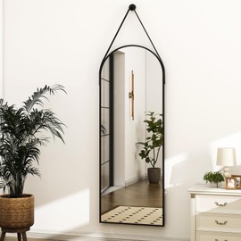 HARRITPURE 16"x48"Arched Mirror with Hanging Leather Strap Full Length Mirror Aluminum Frame Wall-Mounted Arch Mirror Hanging Mirrors for Bathroom Vanity Living Room Bedroom Entryway Decor