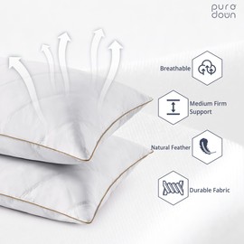 puredown® Goose Feathers and Down Pillow with Diamond Quilting with 100% Cotton Cover, Pack of 2, King Size