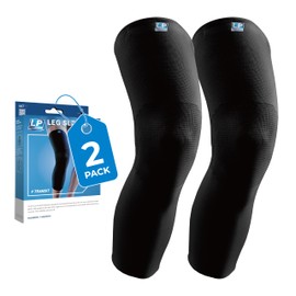LP SUPPORT 667 Compression Sleeves Leg Full Length for Sports, Cycling, Running, Basketball, for Men Women (Black, S, 2 Pack)