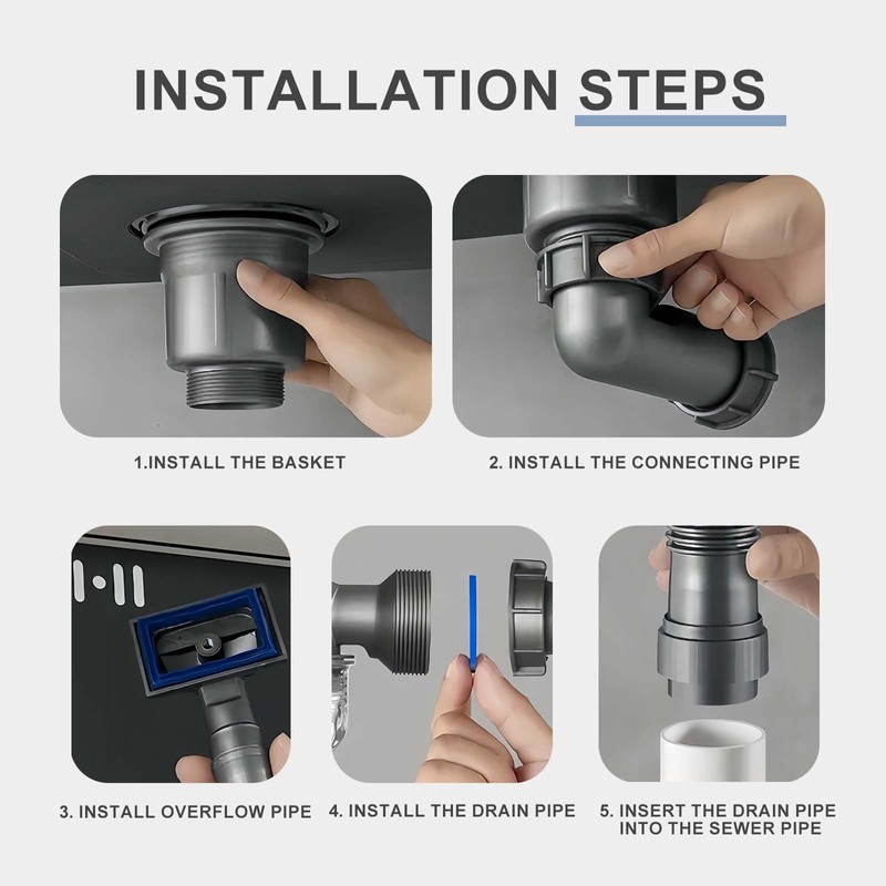 QruiLanTu Kitchen Single Sink Drain Kit Space Saving Flexible Pipe