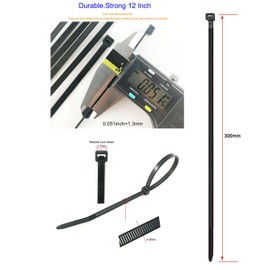 HS UV Protected Zip Ties 12 Inch (100 Pack) Self Locking Strong Plastic Wire Ties 12 Inch Black Nylon Cable Ties 50 LBS,Outdoor Indoor Purpose