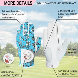 Golf Gloves Women Right Handed Golfer Left Hand Fingerless with Ball Marker Value 2 Pack, Premium Stylish Glove for Ladies Enhance Your Swing with Comfort and Style (Purple&Blue, Small, Left)