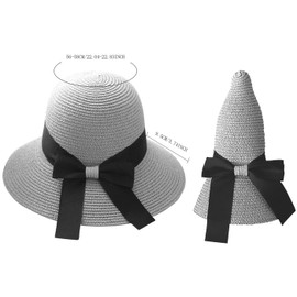 Women Sun Beach Straw Hats Wide Brim Foldable Girls Summer Cap with Big Bowknot