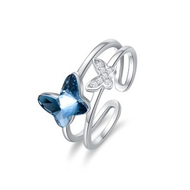Plesitep Butterfly Ring Sterling Silver Adjustable Butterfly Ring for Women Embellished with Blue Crystal from Austria (6)