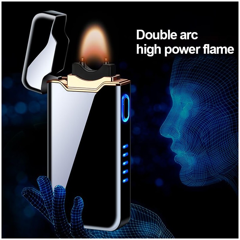 Plasma Rechargeable Electric Lighter with LED Battery Indicator Strong Flame,