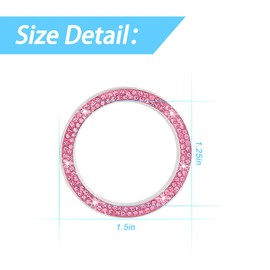 2 PCS Crystal Rhinestone Car Engine Start Stop Decoration Ring, Car Bling Ring Crystal Car Stickers Rings Womens Car Decals, Key Ignition Starter & Knob Ring (Pink/Double Ring)