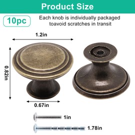 SWZHAI Cabinet Knobs Antique Brass 10 Pack, Round Cabinets Knobs 1.2 inch Bathroom Knobs for Cabinets Kitchen Cabinet Door Knobs Cupboard Knobs for Dresser Drawers Cabinets