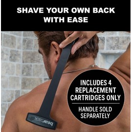 Bearback Shaver Cartridges – 4-Pack Refill Blades for Men’s Back Shaver – Triple Stainless Steel Pivoting Heads – Fits Bearback Handle & Grooming System