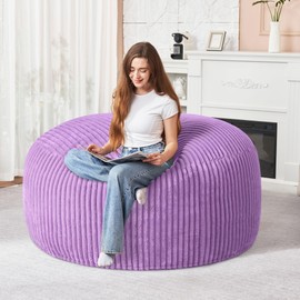 HABUTWAY 3FT Bean Bag Chair, 3' Large Bean Bag Chairs for Adults with Removable Stripe Plush Cover, Memory Foam Beanbag Chair for Living Room Bedroom Dorm (Purple)