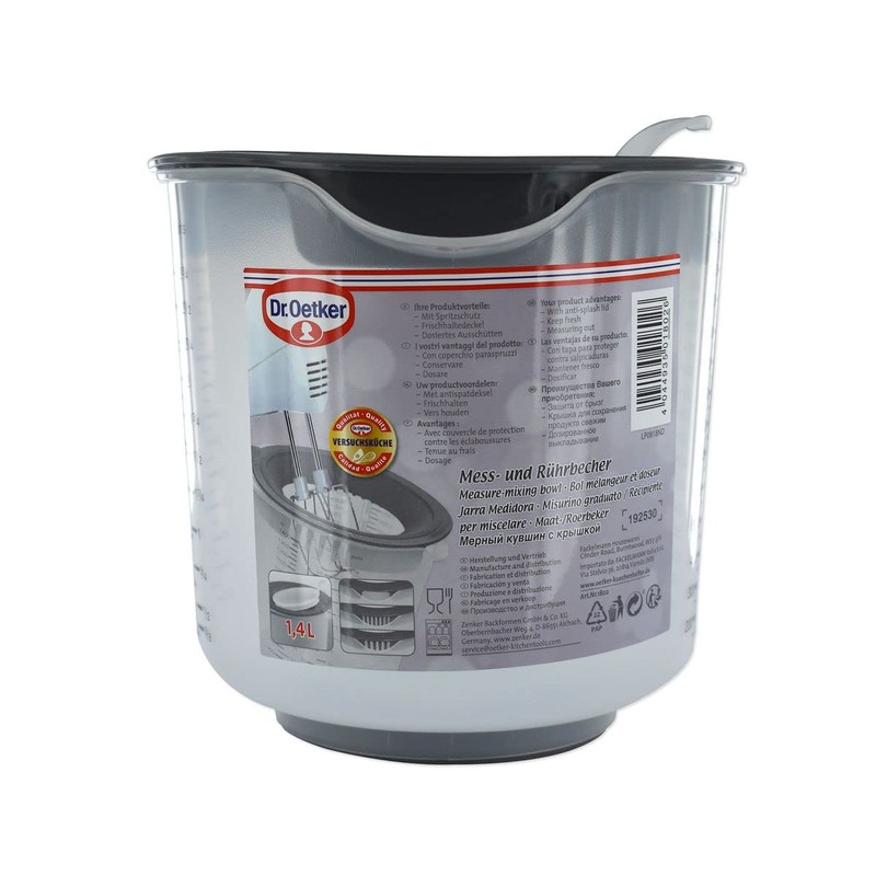 Dr. Oetker 1802 measuring cup with lid, gray, transparent, 1.4