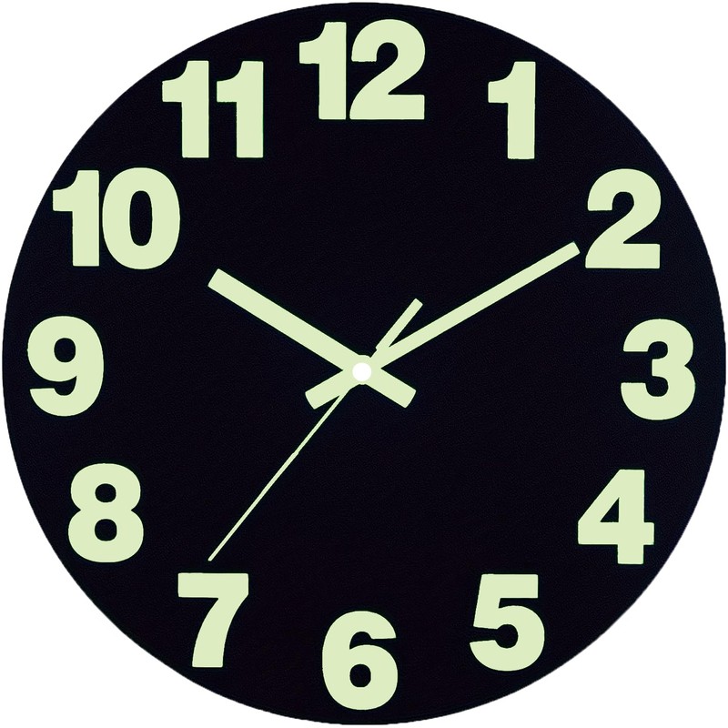 AIENAI 12 inch Vinyl Black Clock, Battery Powered, Glowing in