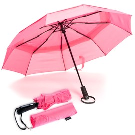 Ergonauts Windproof Double Canopy Pocket Umbrella with Teflon Coating, Ergonomic Handle and Automatic Open-Close for Men and Women with Carry Case