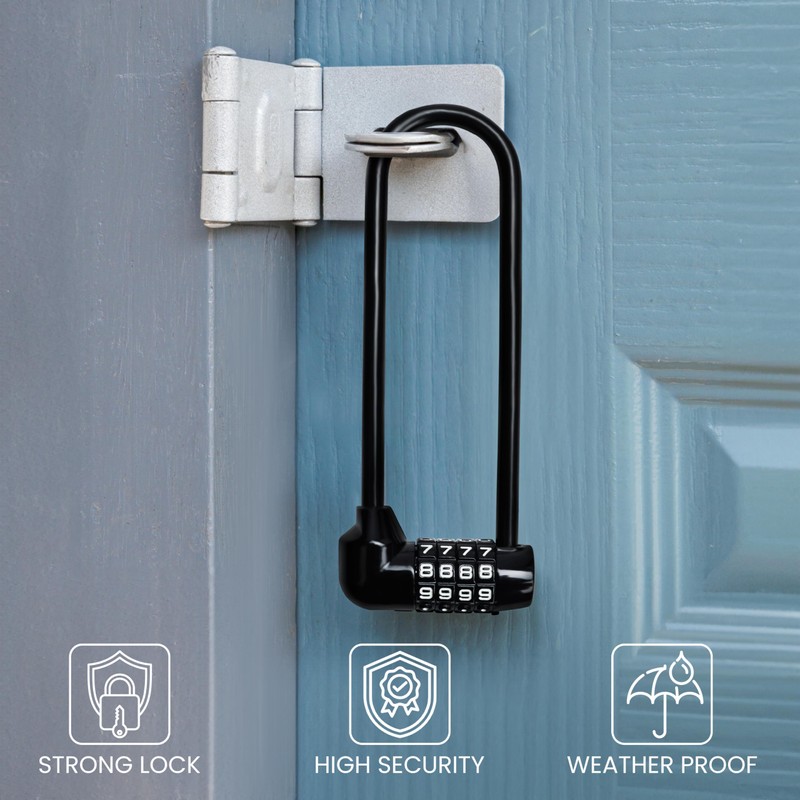 Kurtzy Combination Long Shackle Padlock - Long Gate Lock for