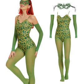 Disfraz de villano venenoso para mujer, con patrón de plantas y vides, traje completo para cosplay, Juego de 5 piezas (con máscara), XL