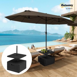 Outsunny 3-in-1 Outdoor Umbrella Base with Table Tray, Coffee End Table, Planter Box with Drain Hole, 175 lbs. Capacity Heavy Duty Fillable Patio Umbrella Stand Table with Wheels and Handles, Black