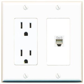 RiteAV [ 2 Gang ] 15 Amp Duplex Power Outlet Port Phone Wire Coupler Jack Wall Plate