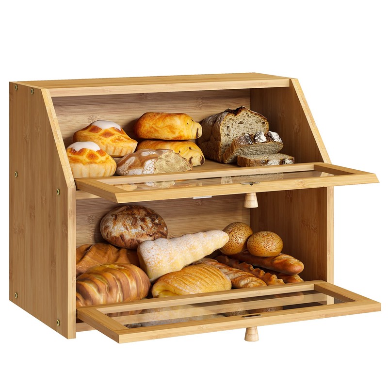 BMOSU Farmhouse Bread Box for Kitchen Countertop Bread box Double