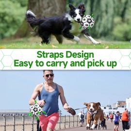 QDAN Dog Toys Soccer Ball with Straps, Interactive Dog Toys for Tug of War, Puppy Birthday Gifts, Water Toy, Durable Dogs Balls World Cup for Small Medium (6 Inch)