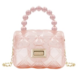 Little Girls Mini Jelly Purse Candy Color Transparent Small Crossbody Bag Cute Princess Handbags with Pearl Handle, Light-pink, One Size