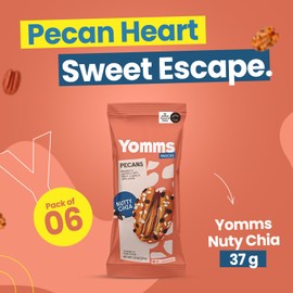 Yomms Nutty Chia Glazed Whole Pecan Halves, 7.8 oz (6 Pack), Gluten-Free & Non-GMO Healthy Dessert Snacks – Low Sugar Chia Seed & Crunchy Candied Nut Pouches – Gourmet Roasted Snacking Pecans – 1.3oz Individual Bags