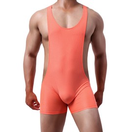 YUFEIDA Mens Athletic Supporters Mesh Breathable Bodysuit Bodywear Wrestling Leotard Stretchy Base Layers Boxer Singlet