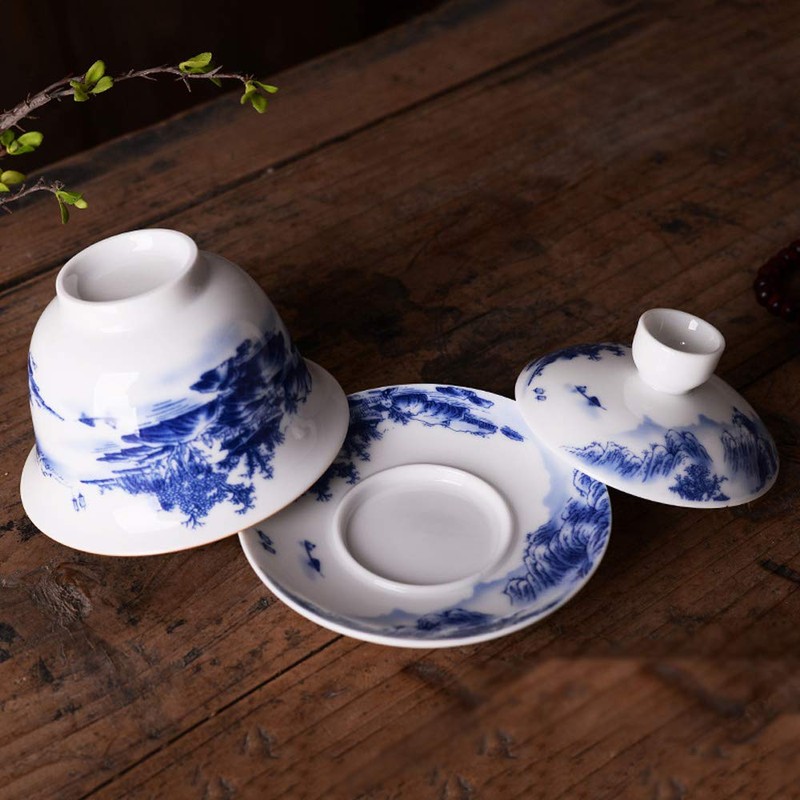 Jingdezhen Chinese Gaiwan Handmade 6.3oz/180ml Mountain Style China Blue and