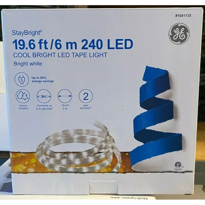 GE StayBright 240-Light 19.6-ft White Integrated LED Christmas Tape Lights