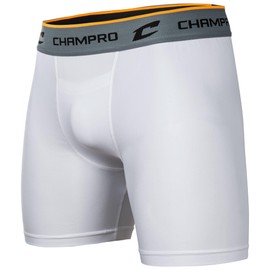 CHAMPRO Compression Boxer Short With Cup - Polyester/Spandex, Adult Medium, White
