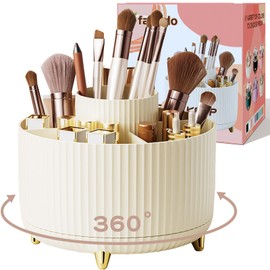 360° Rotate Makeup Brush Holder Organizer, Makeup Organizers Countertop, Makeup organization and Skincare Storage for Vanity, Desktop, Bathroom (Ivory)