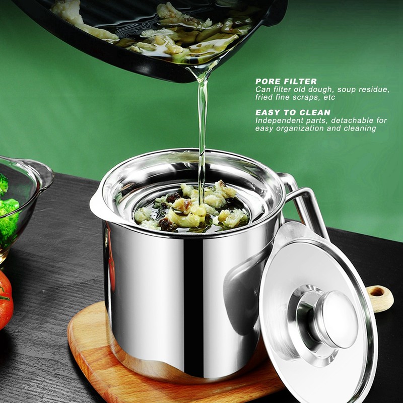Stainless Steel Oil Filter Pot with Handle Kitchen Grease Container