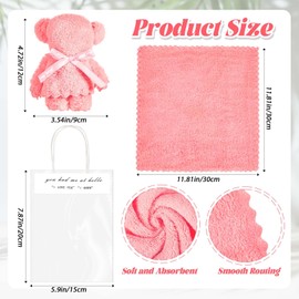 VitalCozy Bear Bath Towel Gift Soft Coral Fleece Hand Towels with Bags for Wedding Graduation Valentine Baby Shower Birthday Souvenir Supplies(Pink,50 Sets)