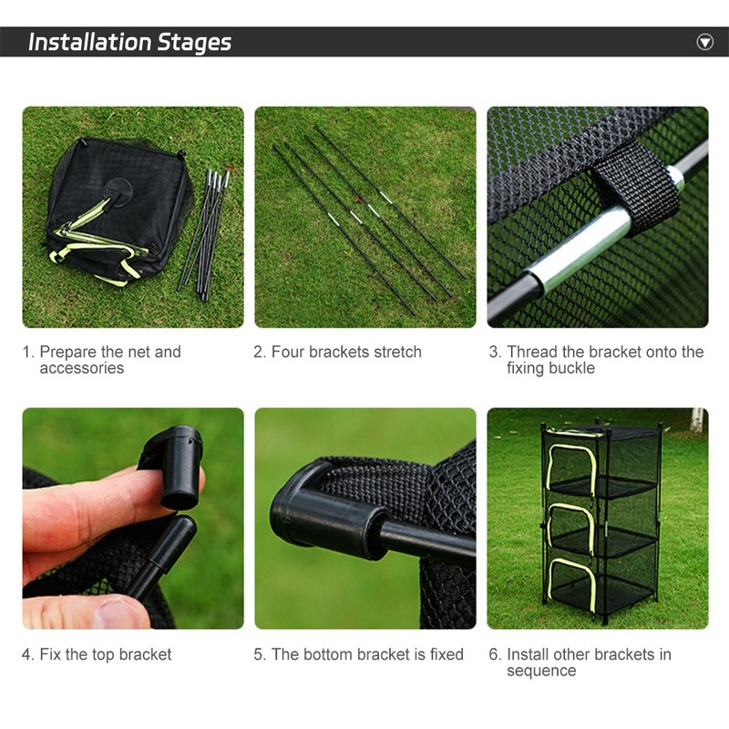 Camping Dry Net 4-Layer Foldable Drying Rack with Carry Bag