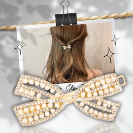 K-Bom Pearl Hair Clip, Ribbon, (M) 2.4 x 1.0 inches (6 x 2.5 cm), Small, Hair Accessory, Bijou, Hair Clip, Hair Ornament, Hair Arrangement, Weddings, Graduations, Invitations, Elegant, Easy to Wear,