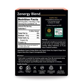 Organic Zen-ergy Blend Tea - Kosher, Contains Caffeine, GMO-Free - 18 Bleach Free Tea Bags